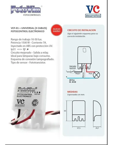 Fotocontrol Universal Electronico 3 Cables Vcf-01 Vc