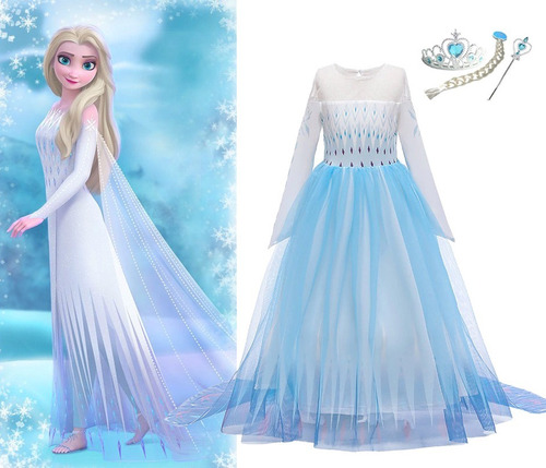 Imagem 1 de 9 de Fantasia Vestido Infantil Elsa Filme Frozen 2 Com Acessórios