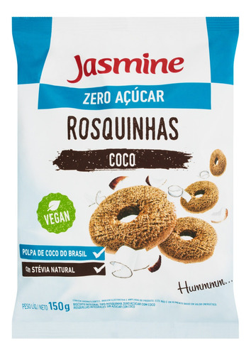 Biscoito Rosquinha Integral Coco Zero Açúcar Jasmine Pacote 150g
