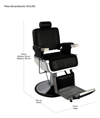 Sillon Premium Barberia Silla Reclinable Giro 360° Neumatica Color Negro Forma de la base Redonda