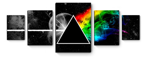 Kit 5 Quadros Decorativos Em Mdf Dark Side Of The Moon Cor Preto Cor da armação Preto