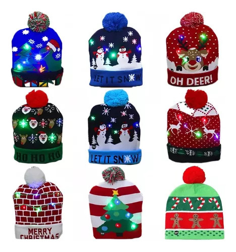 Gorro Navideño Con Luz Led, Al Por Mayor, Lote De 10 Piezas