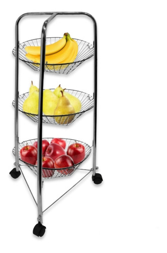 Frutero 3 Estantes Organizador Metal C/ Ruedas Rack Cocina 