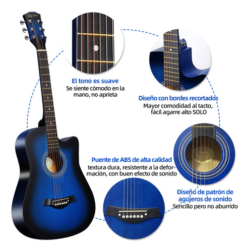 Guitarra Clásica Bigview 38in para Diestros Color Azul Abs Mate