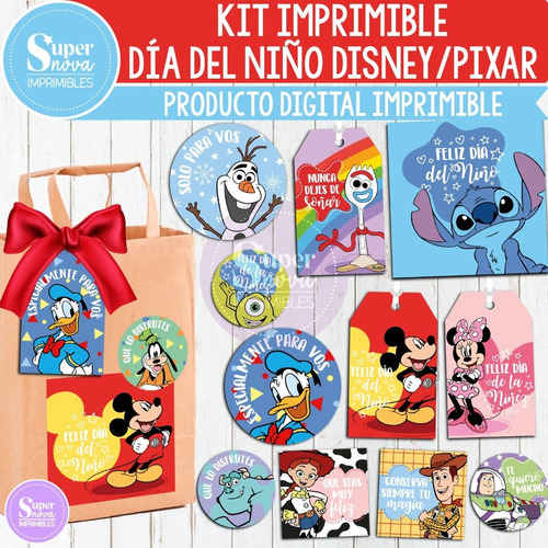 Kit Imprimible Día Del Niño Niñez Tags Tarjetas Disney Pixar