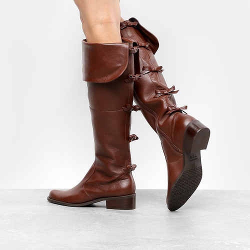 Bota Luz Da Lua Over The Knee Laços Na Cor Conhaque- 24609 | Mercado Livre