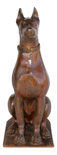 Escultura Cachorro Doberman Ferro Decoração Envelhecido 90cm