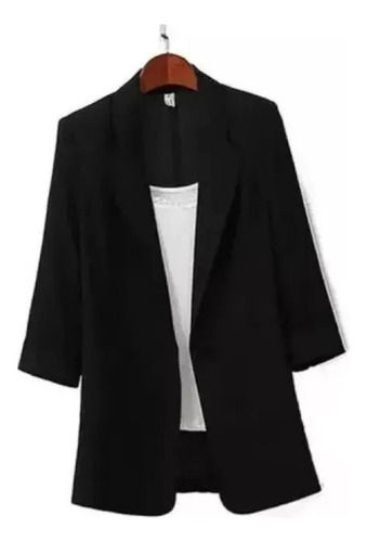 Blazer Elegante De Cor Sólida Com Decote Em V E Manga 3/4