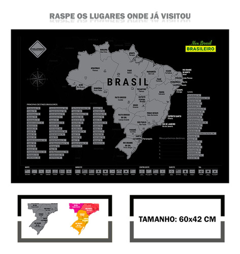 Mapa Do Brasil 42 X 60 Cm Raspadinha Forasteiros Viagem