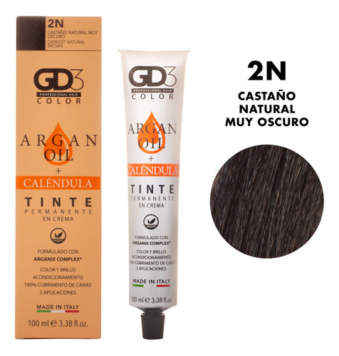 Gd3 Tinte Permanente En Crema 2n Castaño Natural Muy Oscuro