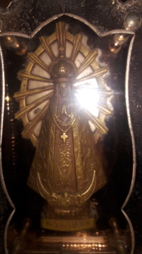 Antiguo Retablo Virgen De Luján En Bronce Y Vidrio Tallado (Usado)