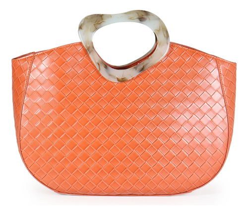 Bolsa Tote Cloe De Mujer Grande Look Tejido Maneral Acrílico Color Naranja