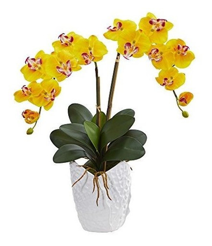 Arreglo Artificial De Orquídeas Phalaenopsis Doble Casi Natu