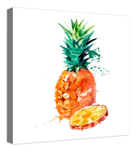 Cuadro Decorativo Canvas Frutas Tropicales Piña Acuarelas Color Natural Armazón Natural