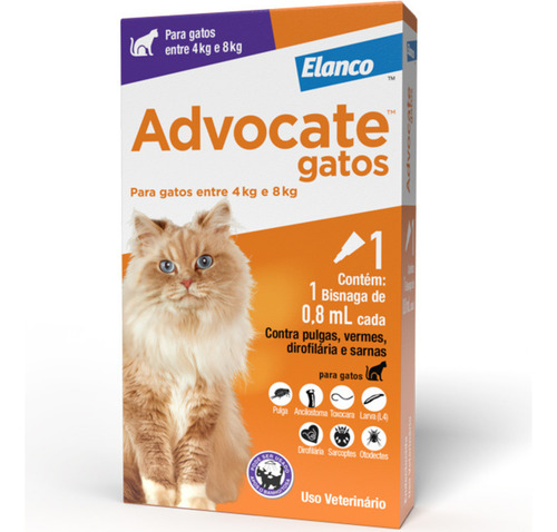 Antipulgas Advocate Para Gatos De 4 A 8kg  1 Pipeta De 0,8ml