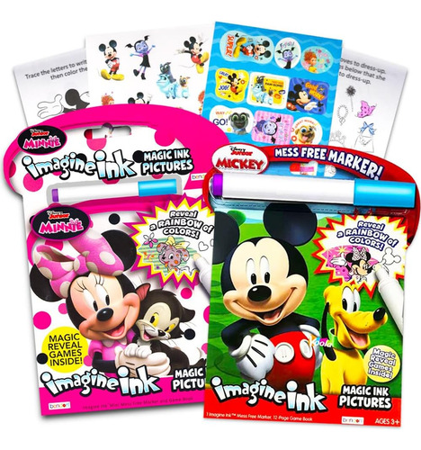 Disney Minnie Y Mickey Mouse Imagine Ink Book Bundle Con Cal