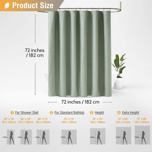 Cortina De Ducha Verde Salvia, Juego De Cortinas De Ducha De
