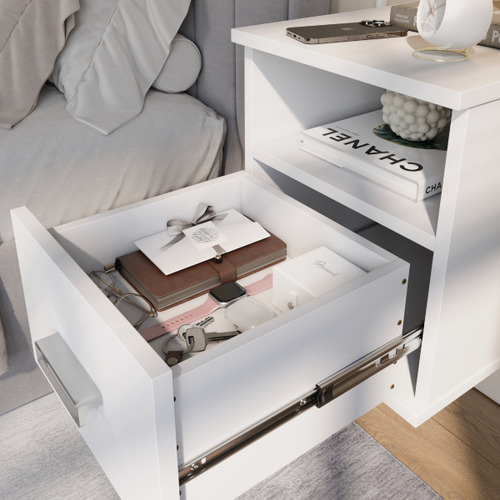 Oliart Mesa De Cabeceira Balli Suspensa 2 Gavetas Oculta Secreta Acabamento Brilhante Cor Branco