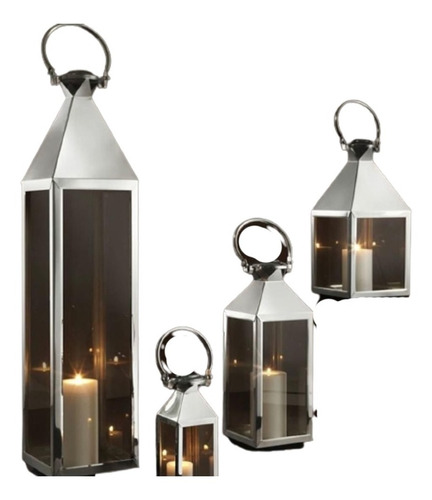 Fanal Farol Para Velas X 5 De Metal Y Vidrio