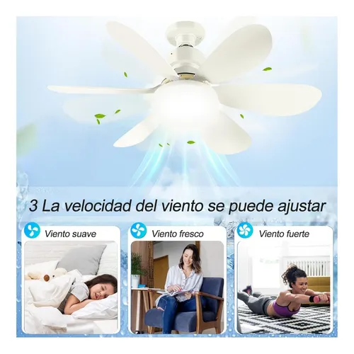 Ampolleta Ventilador E27 Control Remoto Aspas Blanco/colores
