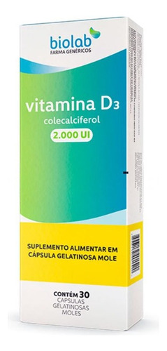 Vitamina D3 2000ui Biolab 30 Cápsulas Sabor Neutro