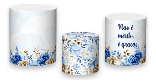 Trio De Capas Cilindro - Floral Azul Círculo De Oração 18