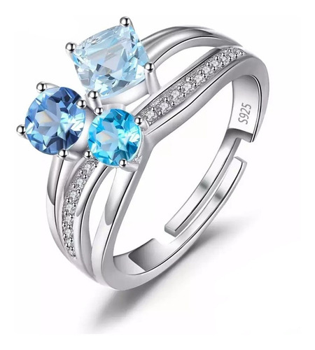 Anillo Ajustable Plata 925 Topacio Joya Mujer