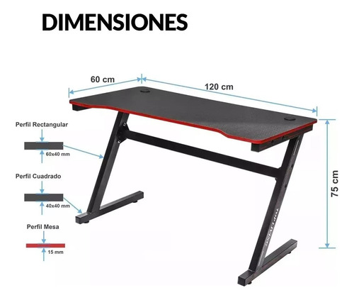 Mesa Escritorio Gamer Modelo 033 Color Negro/rojo