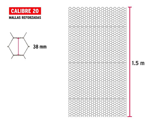 Rollo 45 M X 1.5 M Malla Hexagonal Calibre 20 Abertura 38 Mm