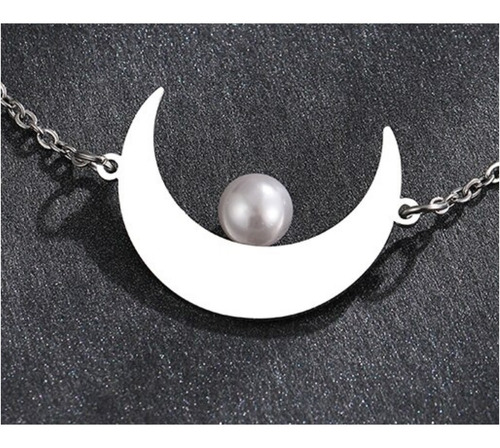 Imagen 7 de 8 de Pulsera Mujer Acero Inoxidable Luna Perla Plateada Regalo