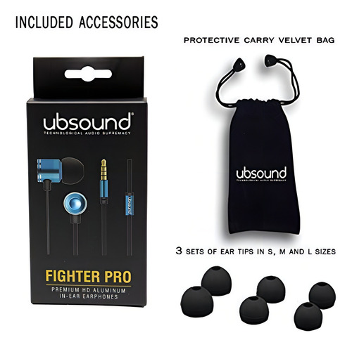 Ubsound Fighter Pro - Fones de ouvido intra-auriculares de alumínio Hd Prem