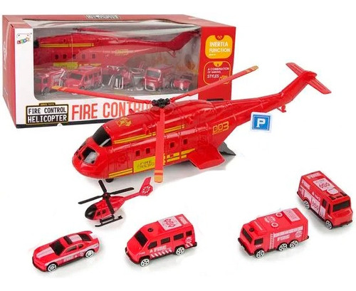 Set De Rescate Helicóptero Porta 5 Autitos De Colección