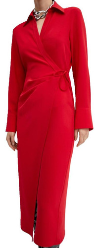 Vestido Cruzado Cuello En V Rojo Para Dama Mng