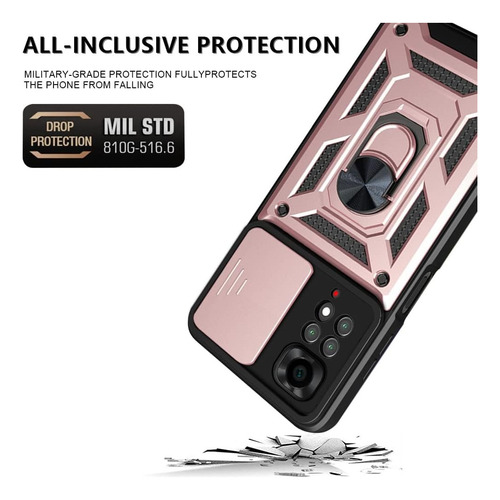 Funda Reforzada Anillo Con Protector De Cámara Para Xiaomi Rosa Pocophone Poco X7 Pro
