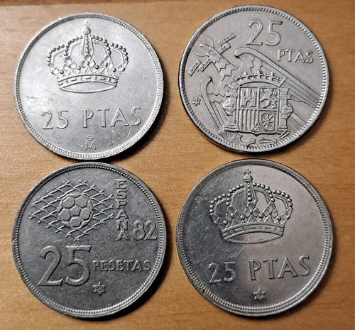 España X 4 Monedas 25 Pesetas Incluye 25 Pts Mundial 82.