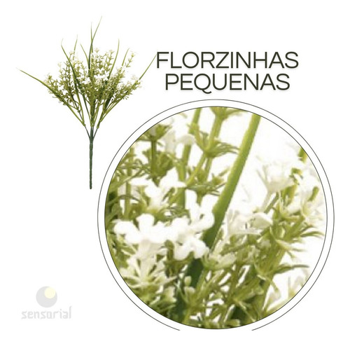 2 Mini Buque Flor Mosquitinho Complemento Com Folhas Finas Cor Branco