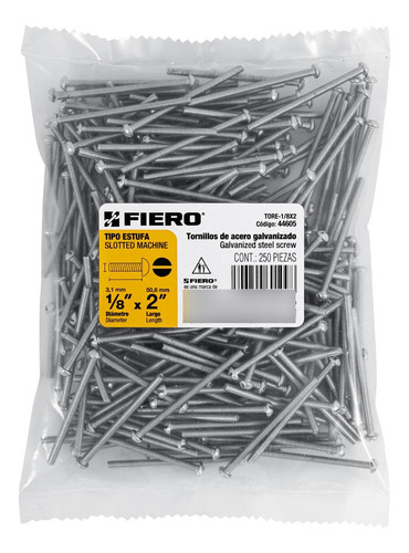 Tornillo Tipo Estufa 1/8 X 2´ Redondo Madera 250pz 44605