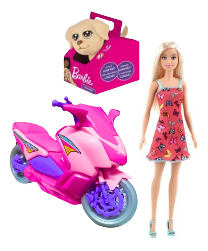 Boneca Barbie Original Mattel + Moto + Pet Da Barbie