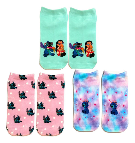 3 Pares Medias Tobilleras Sublimadas Stitch