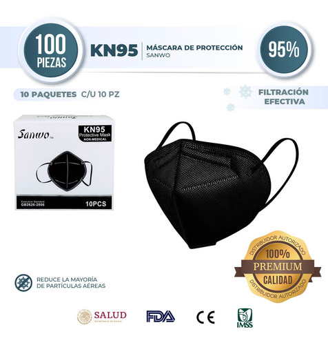 Cubrebocas Kn95 Sanwo Negro Certificado Cofepris 100 Piezas