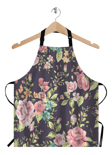 Wondertify Delantal Floral Negro Y Rosa, Patron De Flores Y