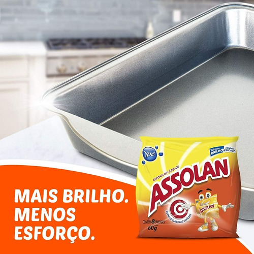 Kit 1 Fardo Lã De Aço Assolan Panela Brilho Com 8 Unidades