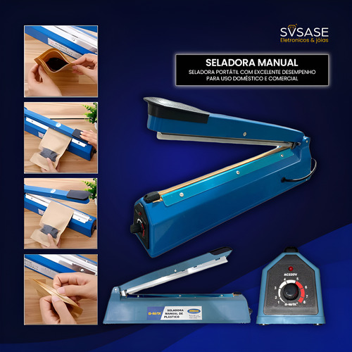 Sealadora Manual De Plástico 300mm 8 Niveis Ajuste Desl-aut. Azul-aço