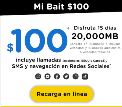 Chip Bait 20 Gb Con 15 Días De Servicio ¡incluye Recarga! (Usado)