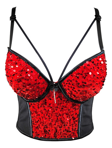 Bustier Crop Negro Bordado Con Lentejuelas Y Terciopelo