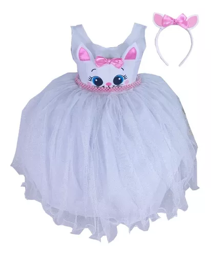 FANTASIA INFANTIL GATINHA MARIE VESTIDO BRANCO GATA LUXO