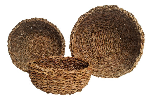 Juego de 3 cestas de paja natural, cestas de mimbre, color guaraní