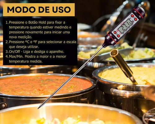 Kit 2 Termômetro Digital Espeto Culinário Alimento Cozinha Cor Preto