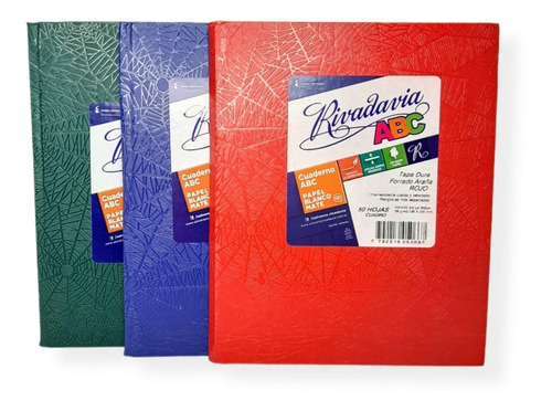 Cuaderno Rivadavia Abc Tapa Dura X 50 Hjs Rayado Y Cuadricul Negro