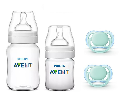 Kit 2 Mamadeiras Avent Classic + 2 Chupetas 